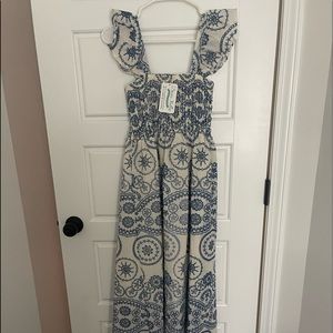 Smocked Lace Midi Dress